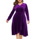 thumbnail image 5 of Vestido de talla grande para mujer Cuello cruzado de terciopelo Cuello en V Cintura alta Drapeado Ma Abanopi Morado/XXXXL, 5 of 5