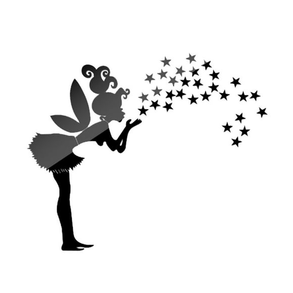 Fairy Stars Mirror Wall Sticker Little Girl Mirror Wallpaper Little Girl Stars Mirrord Decals DIY Acrylic Kids Bedroom Decoration Wallpaper