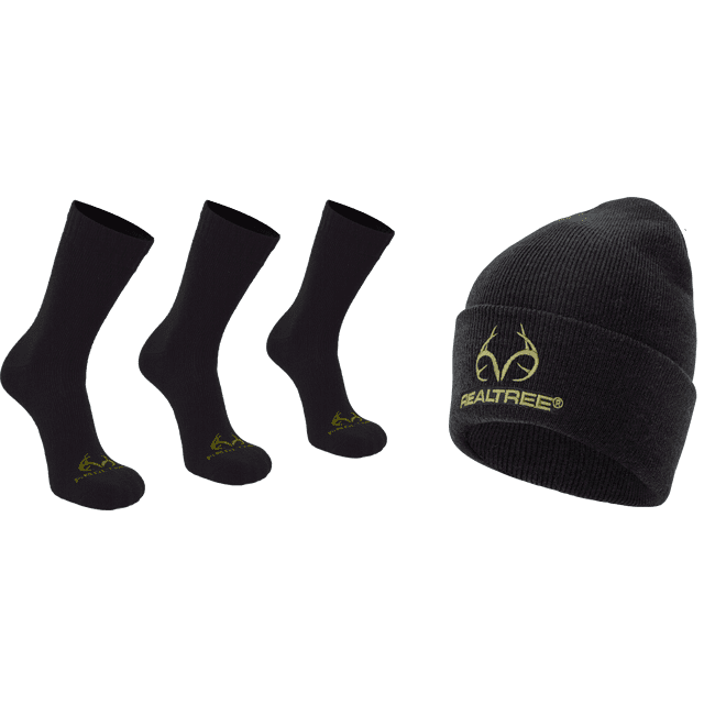 Realtree Men's 4pc Bundle Beanie & 3PK Crew Socks