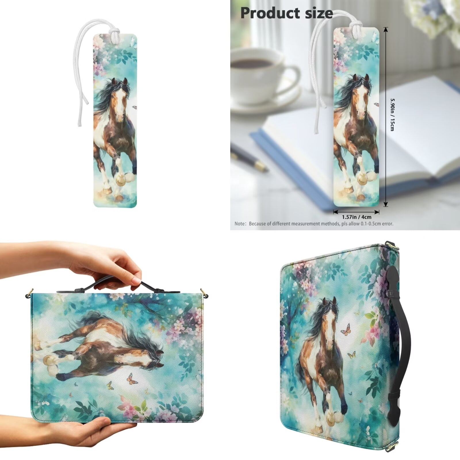Kuiaobaty Horse Butterfly Flower Print Bible Case for Women Lady Lightweight Bible Cover with Leather Bookmark Sturdy Mens Christian Bible Study Accessories for Church, Blue