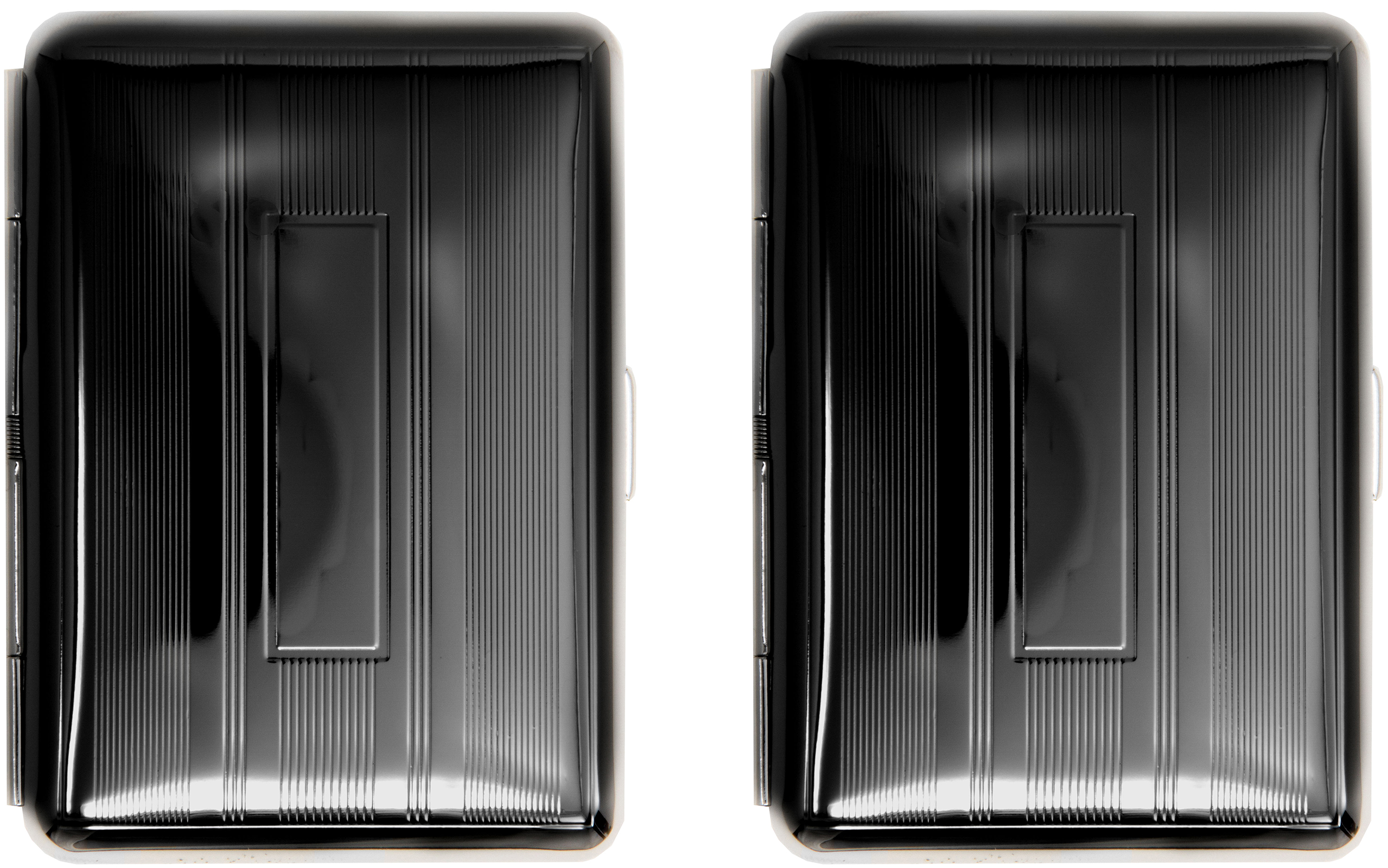 Set of 2 Compact Metal-Plated King Size Cigarette Case With Elastic Bands (Black Lines)