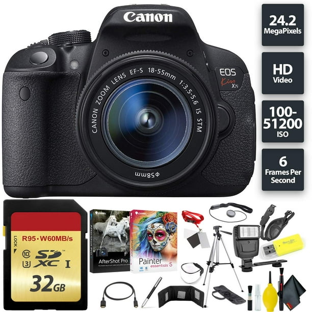 Canon Kiss X7i Camera 18 55mm Lens International Version 32gb Memory Card Walmart Com Walmart Com