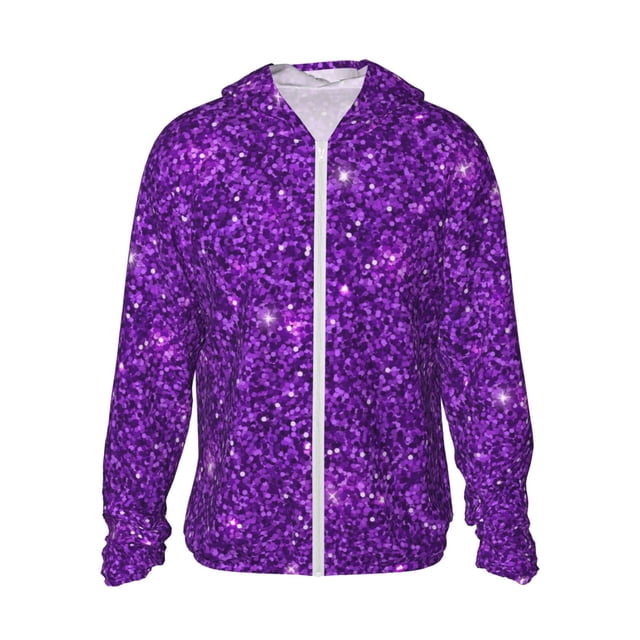 Balery Purple Glitter Sudadera ligera de manga larga con capucha y protección solar UPF 50+ para hombre y mujer, ideal para pesca y running-3X-Large