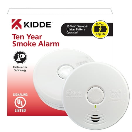 Kidde Smoke Detector, Lithium Battery Powered with Photoelectric Sensor, Smoke Alarm, 2-Pack