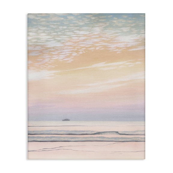 Stupell Industries Orange Sunrise & Boat Nautical & Beach Painting Wrapped Canvas Art Print Wall Art, 16 x 20