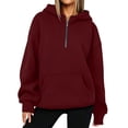 thumbnail image 2 of SYwaren Women's Casual Sweatshirt Solid Color Half Zip Hooded Long Sleeve Fashion Loose Fit Pullover Top, 2 of 7