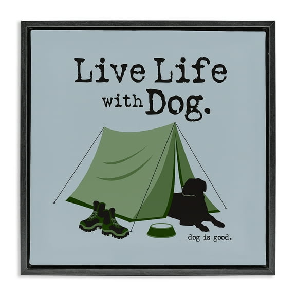 Stupell Industries Camping with Dog Animals Painting Black Floater Framed Canvas Art Print Wall Art, 18 x 18