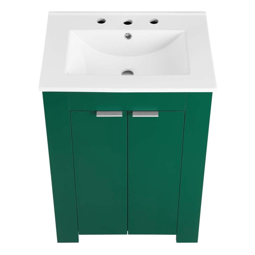 Modway Maybelle Modern Wood/Ceramic Bathroom Vanity in Green/White