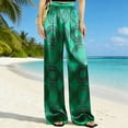 thumbnail image 1 of TaTaai Women's Casual Printed Trousers Stretch Satin Fabric Solid Color Pants with Pattern Elastic Waist Lightweight Comfy Spring Summer Daily Beach Wear Gift, 1 of 5