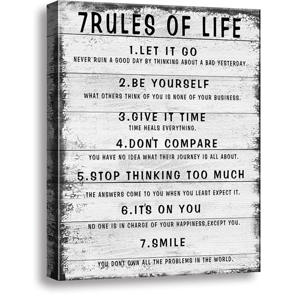 7 Rules of Life Wall Art Motivational Inspirational Poster Printed on Canvas Wall Decor for Living Room or Office Size12 x 16 Framed Canvas Prints For Bedroom or Home Art Decoration Positive