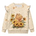 thumbnail image 5 of Yuyamidu Toddler Girl Crewneck Sweatshirt 3T 4T Cute Sunflower Capybara Graphic Ruffle Shoulder Long Sleeve Tops Lightweight Soft for Fall School Outdoor, 5 of 8
