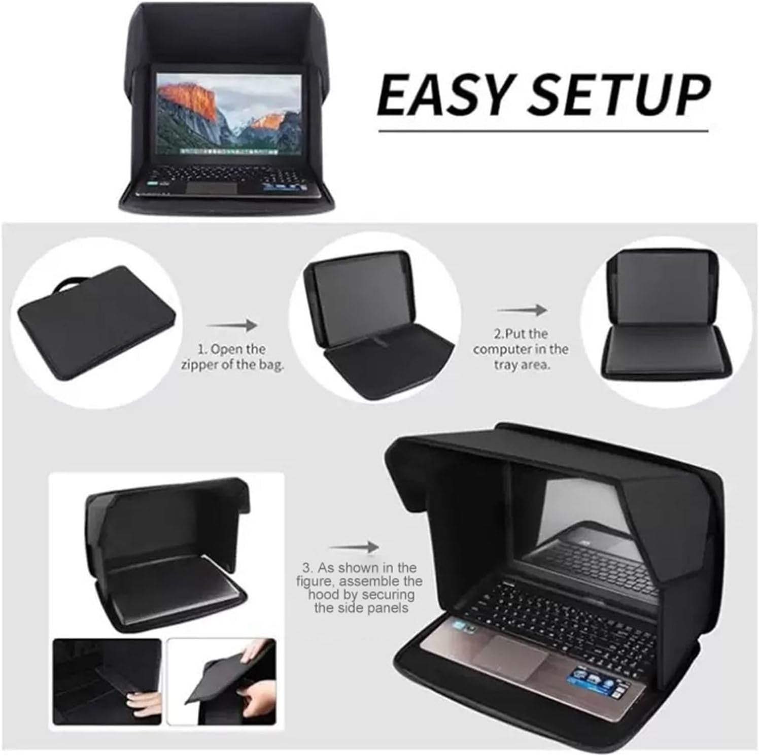 3-in-1 Laptop Case with Anti-Glare Sunshade, Laptop Sun Shade for Working Outside,Foldable Laptops Case Shield Cover 16'' - Blocks Sunlight