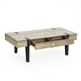 thumbnail image 6 of LuxenHome Oak Finish MDF Wood Black Metal 2-Drawer Coffee Table, 6 of 9