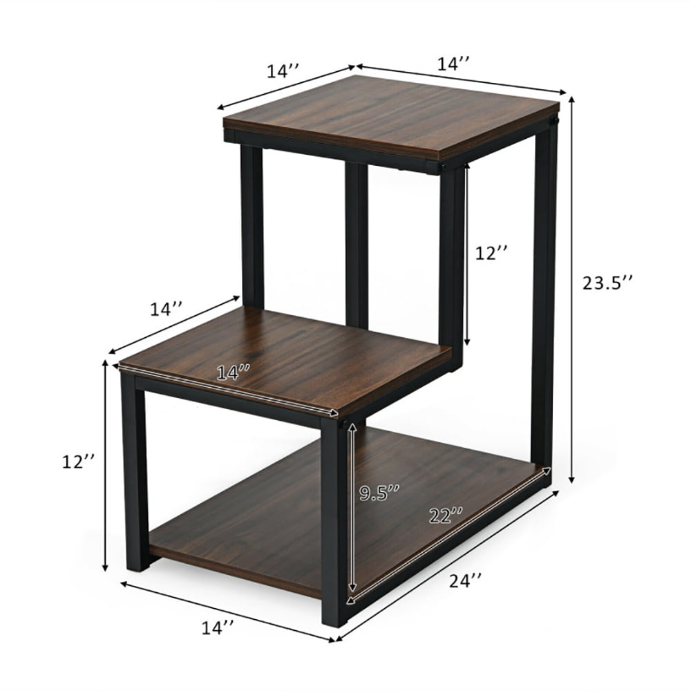 Finihen Side Table, 3-Tier Ladder-Shaped Chair Side Table with Storage Shelf, Sofa Side Table, Bed Side Table, for Living Room, Bedroom, Brown Finihen Side Table, 3-Tier Ladder-Shaped Chair Side Table with Storage Shelf, Sofa Side Table, Bed Side Table, for Living Room, Bedroom, Brown