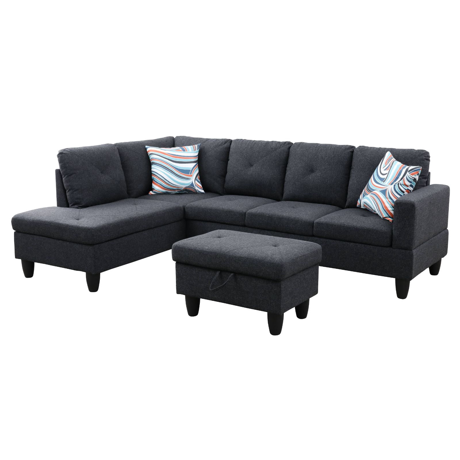 97" L Shape Sofa Couches, Sectional Couch with Storage Ottoman,Modular Sofa with Chaise for Living Room, Apartment, Dark Grey
