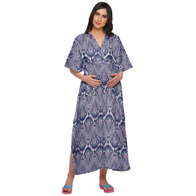 Moomaya Kimono Kaftan de Maternité en Coton pour Femmes Longue Robe Maxi Vêtements