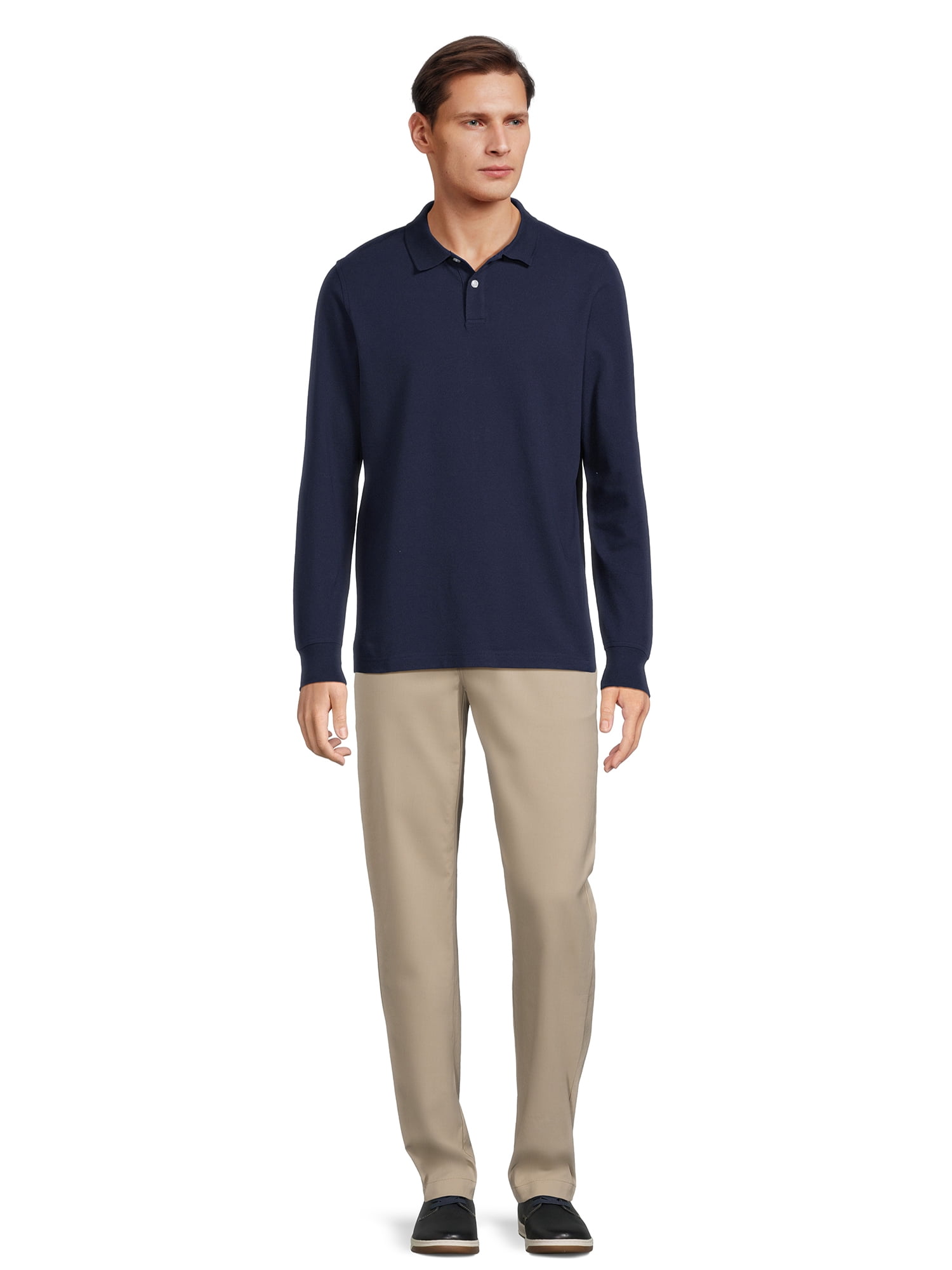 George Men's Pique Polo Shirt with Long Sleeves, Sizes S-3XL