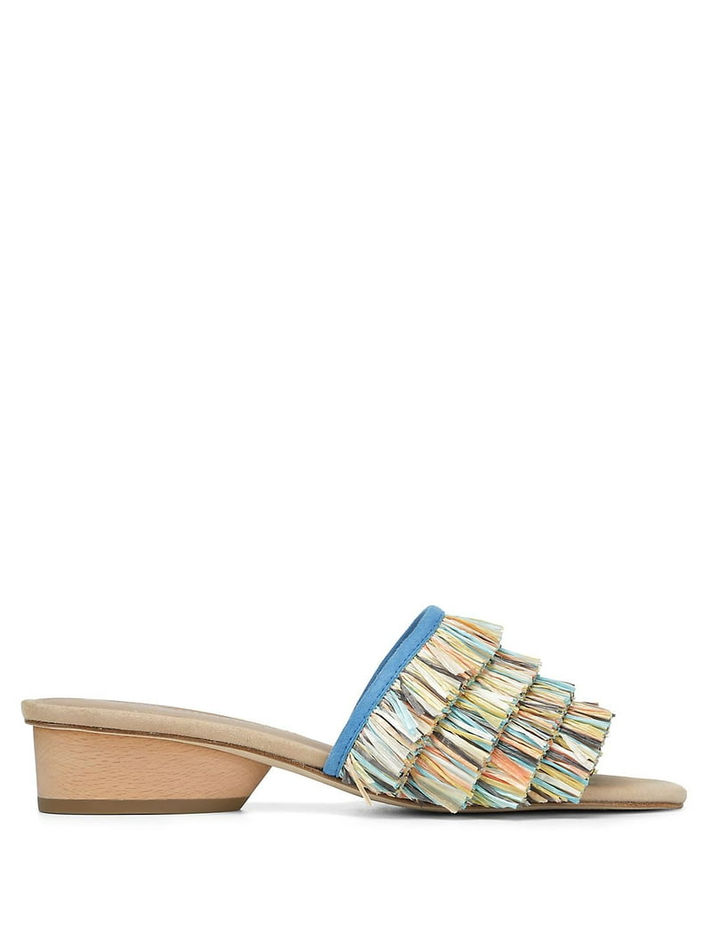 REISE Multicolor Raffia Fringe and Kid Suede Heeled Sandals