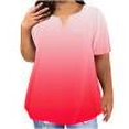 thumbnail image 1 of Women's Plus Size V-Neck Short Sleeve Blouse Casual Loose Flowy Top Lightweight Soft Polyester Spandex Printed Summer Spring Tunic, 1 of 8