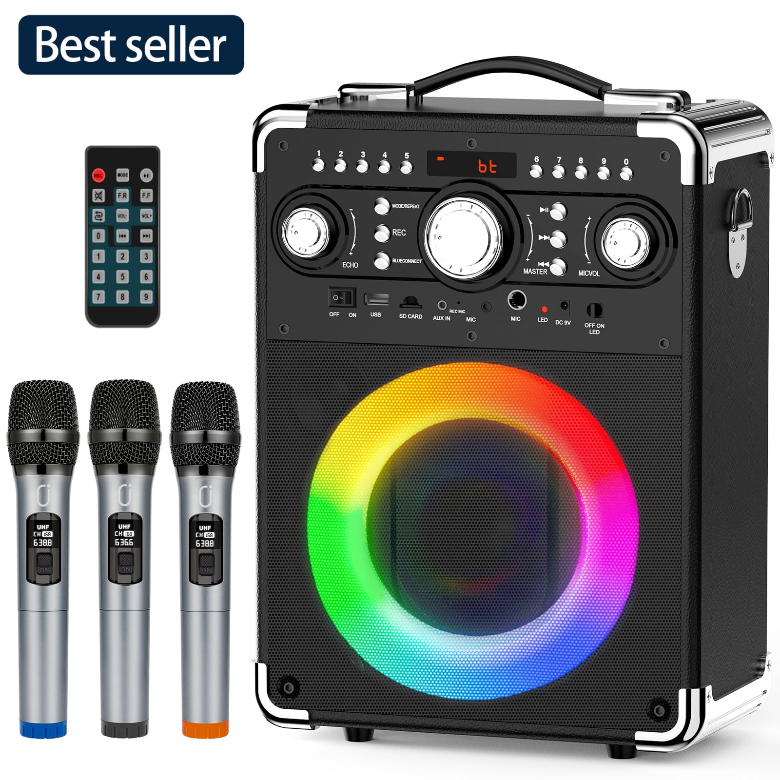 JYX Karaoke Machine, Bluetooth Speaker with Microphone and Light, 3 Wireless Karaoke Microphone, Home Karaoke System, S8-T