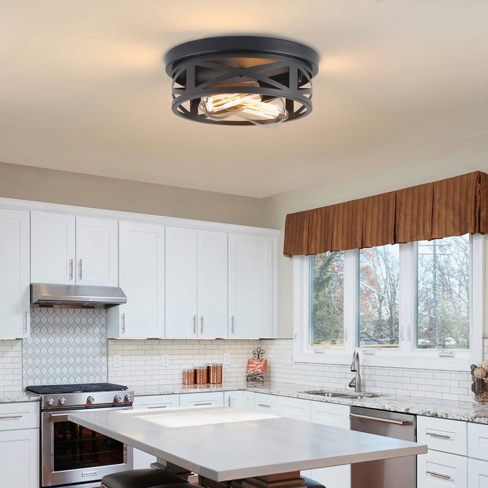 GCGAFUL Farmhouse Black Flush Mount Ceiling Light, 2-Pack photo 3