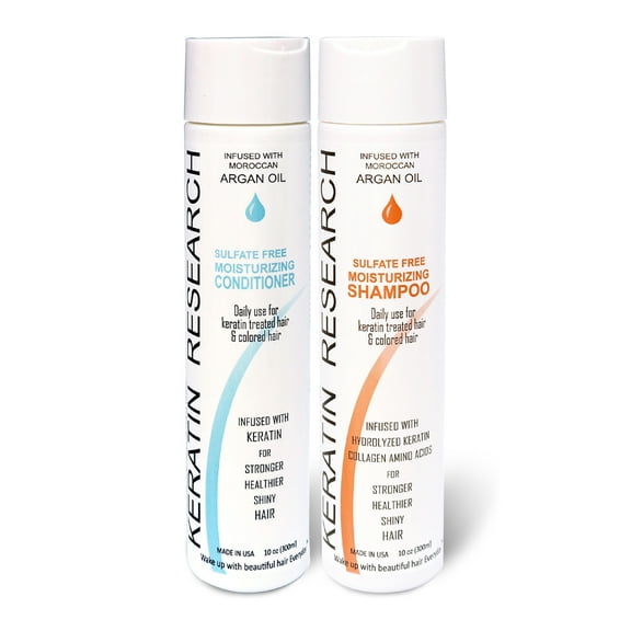 Keratin Research Natural Argan Oil Infused Sulfate Free Shampoo and Conditioner 2 bottles Value Set for Keratin After Care and Colored Hair