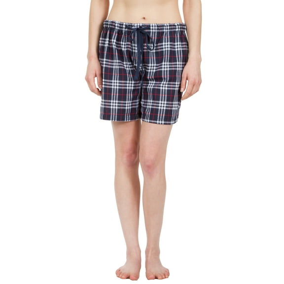Leisureland Women's Navy Plaid Lounge Pajama Boxer Shorts