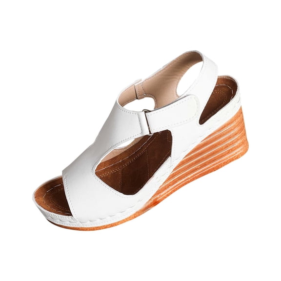OWUUcdse Women's Platform Wedge Sandals, Open Toe Non-slip Strappy Walking Comfort Sandals White Size 9