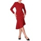 thumbnail image 4 of Vestido formal de cola de pez de manga larga y cuello redondo para mujer Inspire Chic con cinturón en color rojo vino, 4 of 5