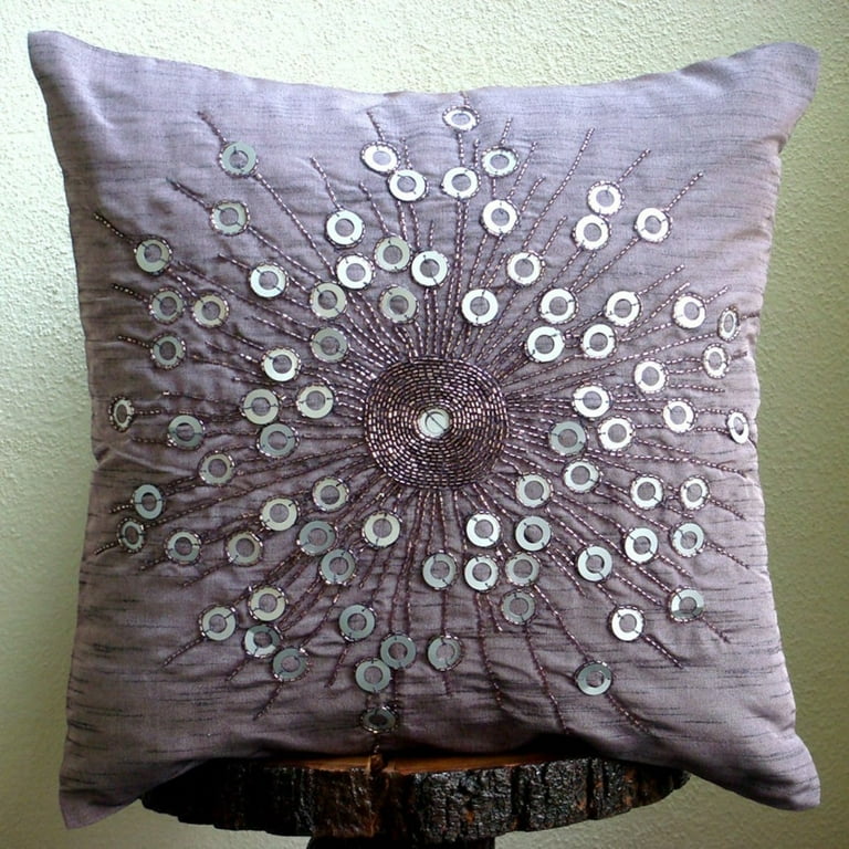Geometric Grey beaded pillow