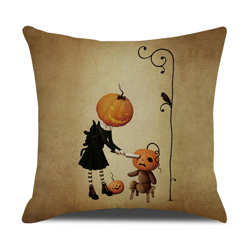18" Fall Halloween Pumpkin Pillow Case Sofa Waist Throw Cushion Cover