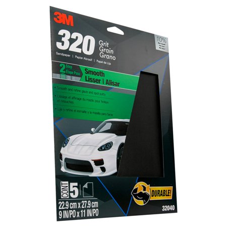 3M Wetordry Sandpaper, 32040, 320 Grit, 9 inch x 11 inch, 5 Pack