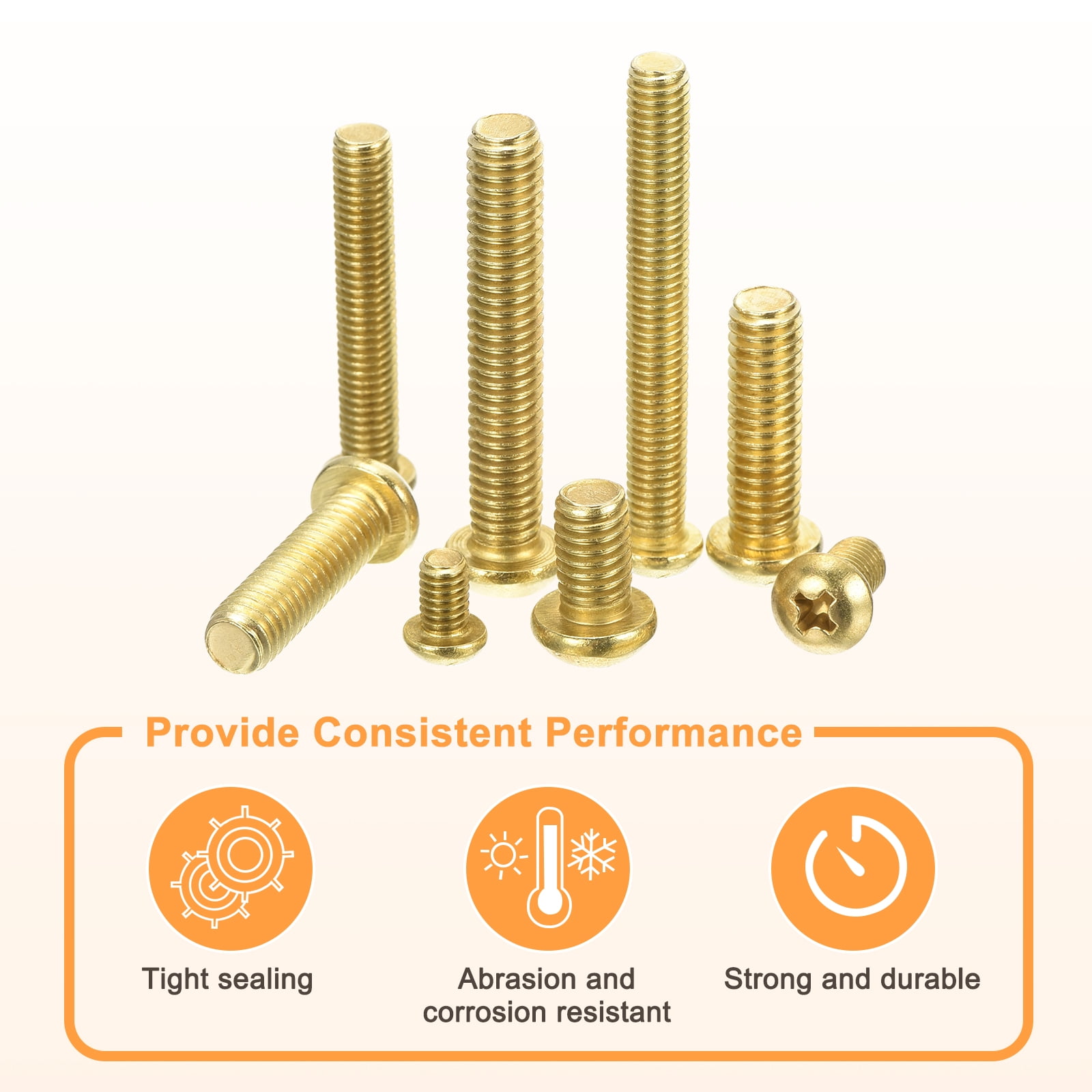 60Pcs Brass Machine Screws, M6x12mm Phillips Pan Head Fastener Machinery Bolts