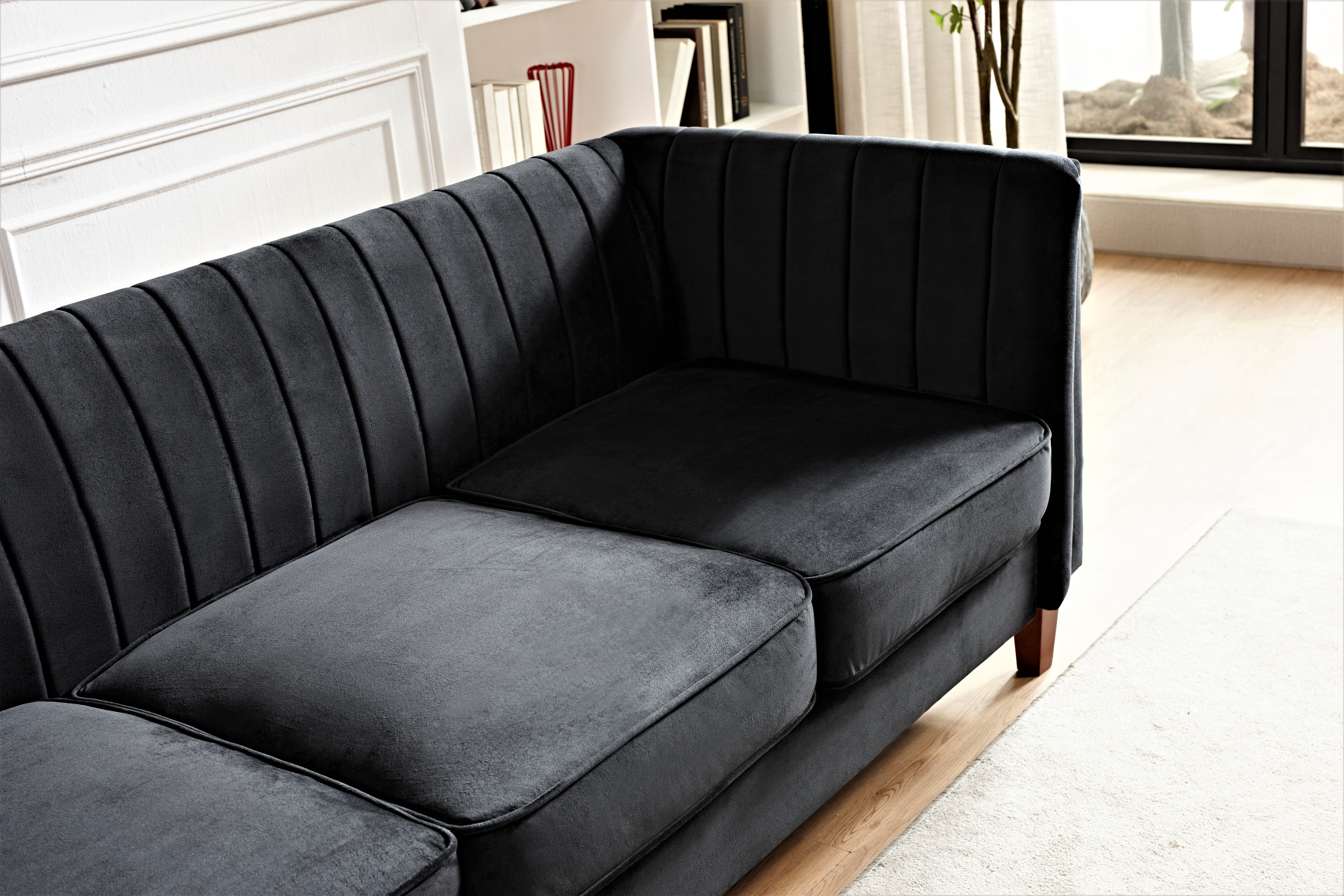 Uspridefurniture Plainfield Line Tufted Square Velvet Loveseat,Black