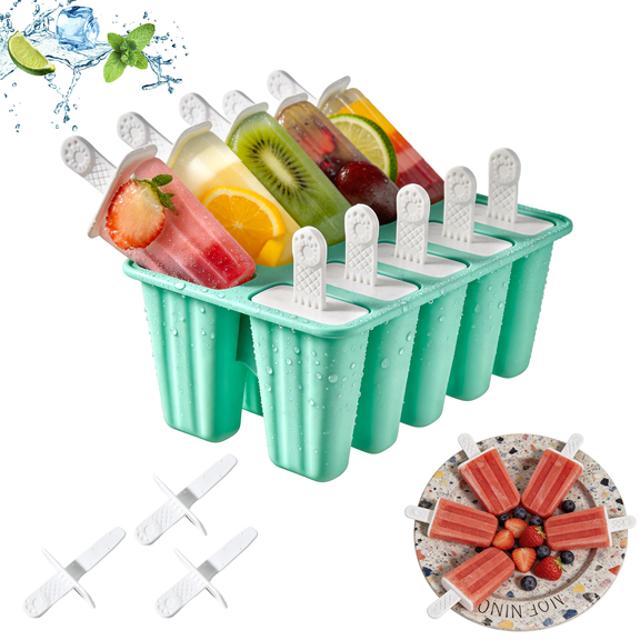 10-Cavity Silicone Popsicle Molds with Sticks, BPA-Free Reusable Ice Pop Molds, Easy Release & Dishwasher Safe Popsicle Maker for Kids Adults, Summer DIY Frozen Treat Mold