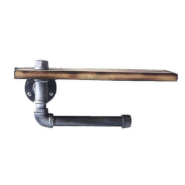 Portarrollos de papel higiénico con estante de madera, tubo de hierro rústico montado en la pared para decoración de baño multiusos (fácil montaje)