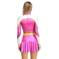 thumbnail image 2 of TiaoBug Women Girls Cheer Leader Uniform Dress Cheerleading Outfits Sparkle Long Sleeve Crop Top with Skirt Set Hot Pink M, 2 of 7