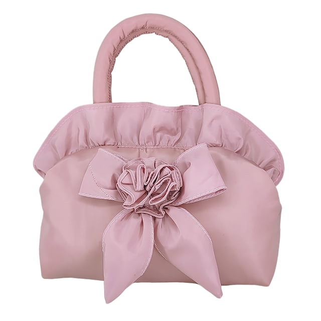 Flmtop Top-handle Bag Ruched Bow Portable Smooth Zipper Coin Bag for Party Gathering Wedding Banquet