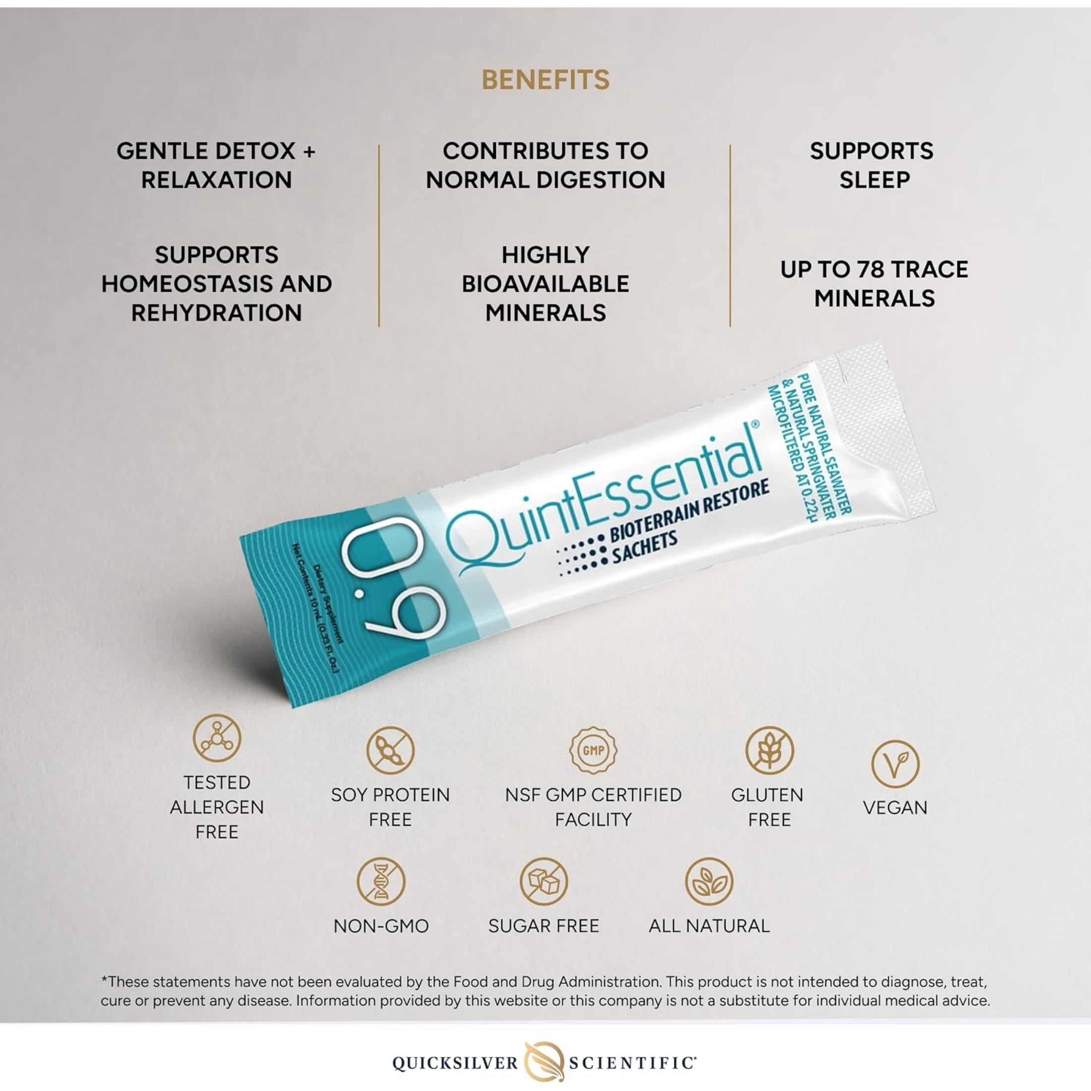 Quicksilver Scientific Quintessential 0.9 Sachets - Isotonic Solution with Sea Water Minerals + Alpine Spring Water