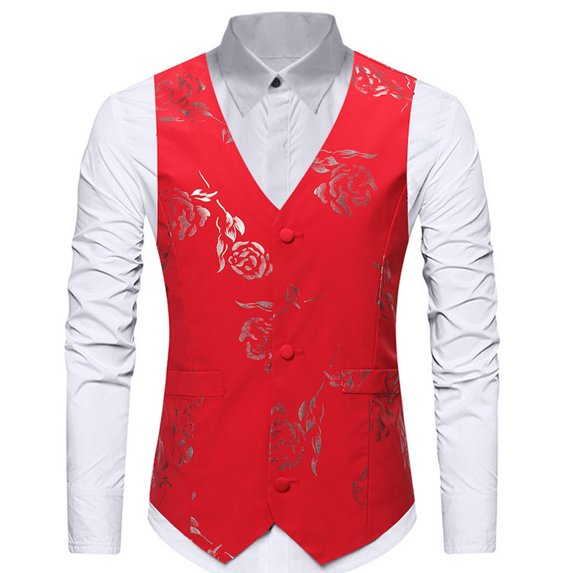 Mens Paisley Business Suit Vests Print Single Breasted Suit Vest Lapel Casual Formal Dress Waistcoat for Wedding Party