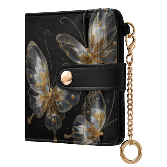 Qxltty Gold Transparent Butterfly Ladies Wallet Rfid Slim Thin Compact Credit Card Women Wallet Zipper Coin Pocket and ID Window for Female Gifts