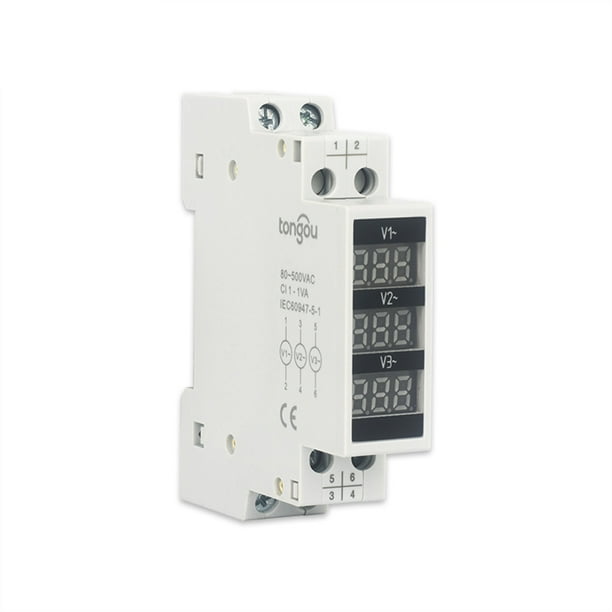 Medidor de voltaje de montaje en Riel Din trifásico de 80 ~ 500V, medidor de voltaje Modular de 35mm Tomshoo Medidor de voltaje eléctrico