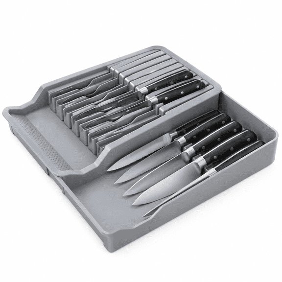 Knife Holder, in Drawer Block Holder with Expandable Cutlery Tray Kitchen Organizer Insert-Holds,16.7*13.5*2inch