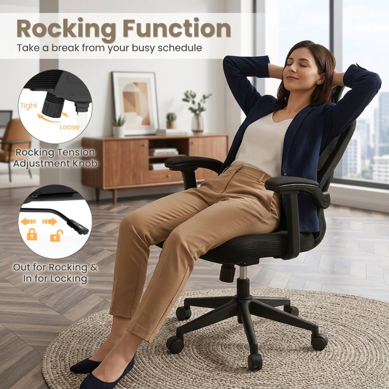 Furnibear Ergonomic Mesh Office Chair High Back Breathable Computer Chair with Adjustable Lumbar Support 2D Headrest and Flip Up Arms, Black