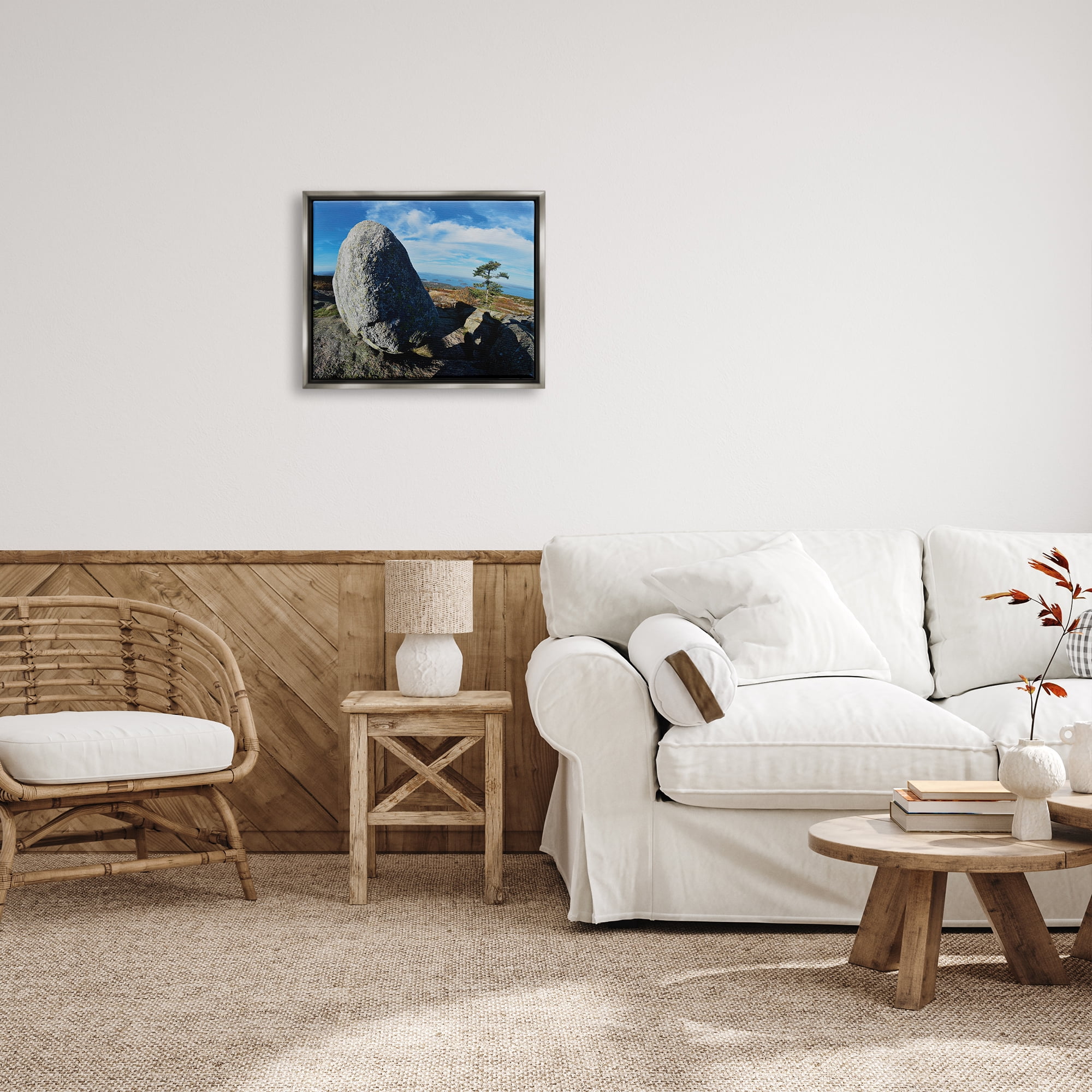 Stupell Industries Mountain View Landscape Nature Photography Gray Floater Framed Art Print Wall Art, 21 x 17