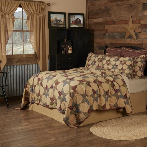 vhc brands rustic & lodge primitive bedding tea star tan quilt, queen