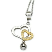 Chisel Stainless Steel Yellow IP-plated & CZ Heart Pendant Necklace
