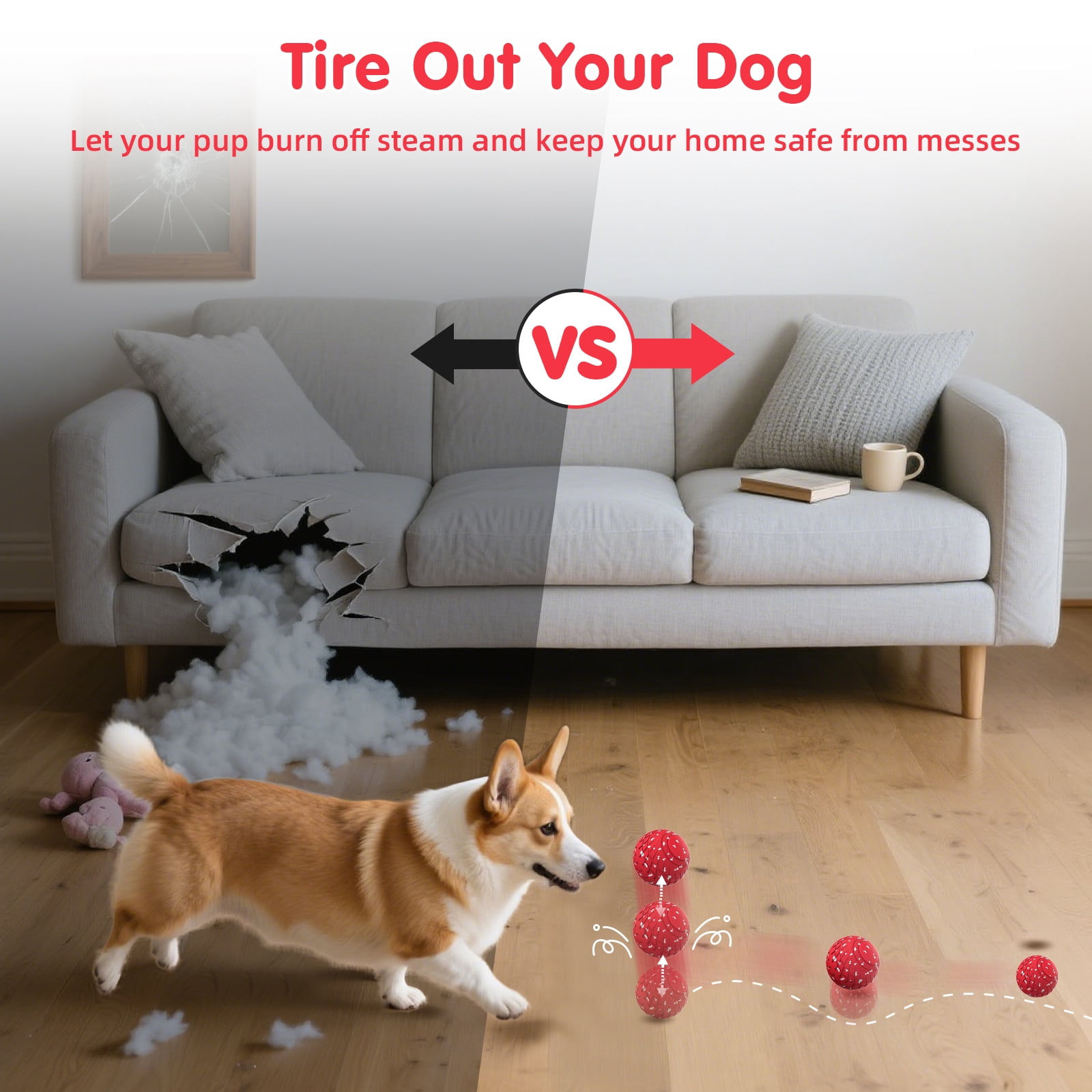 QDAN Interactive Dog Toys Ball, Smart Automatic Rolling, Bouncing and Rotating, E-TPU Material, Self-Moving Dog Toy Ball for Small & Medium & Large Dogs, Red