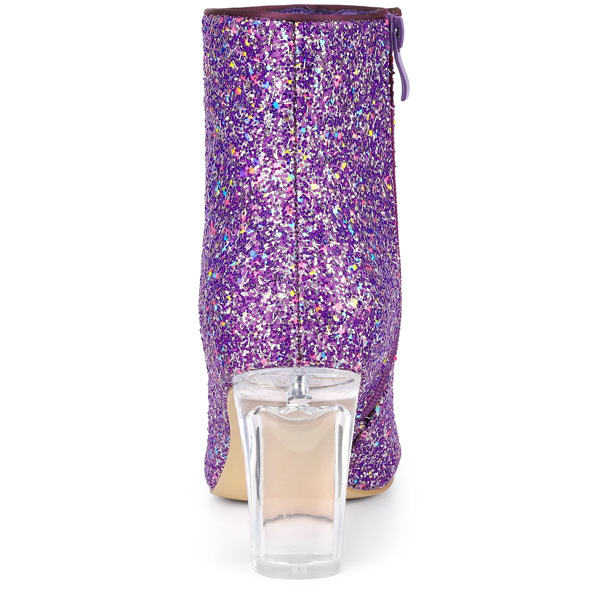 DARING DIVA Clear Block Heel Glitter Prom Ankle Booties Purple 9.5
