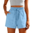 thumbnail image 4 of BLVB Womens Summer Cotton Linen Shorts Elastic Waist Drawstring Shorts Ruffle Wide Leg Casual Beach Shorts with Pockets, 4 of 6